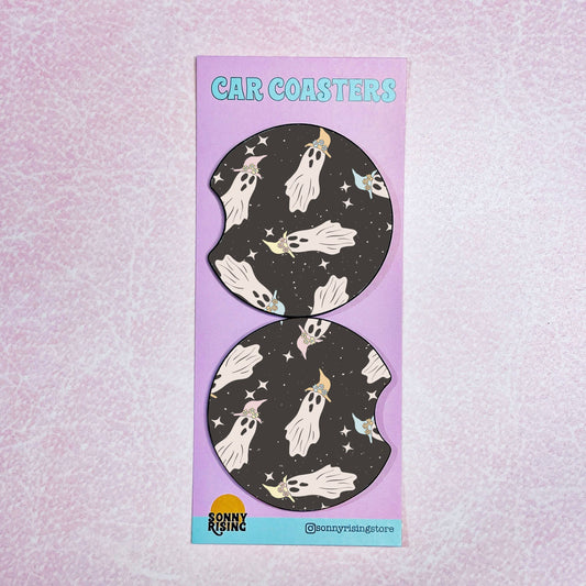 2 Car Coasters, Dark Ghosts Pattern