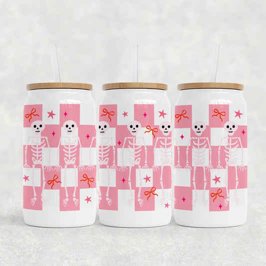 White Can Glass, Pink Skeletons