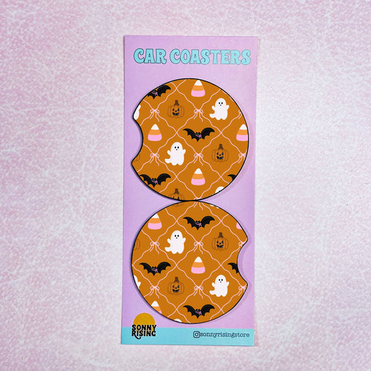 2 Car Coasters, Halloween Diamond Icons Pattern