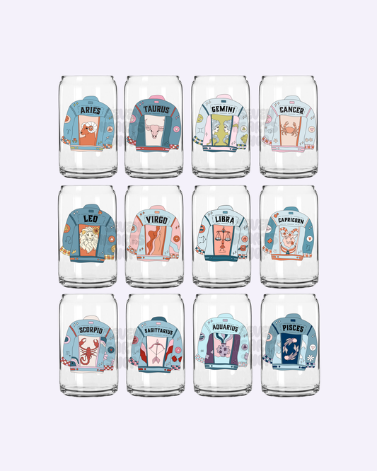 Zodiac Jean Jackets 16oz Glass Cup